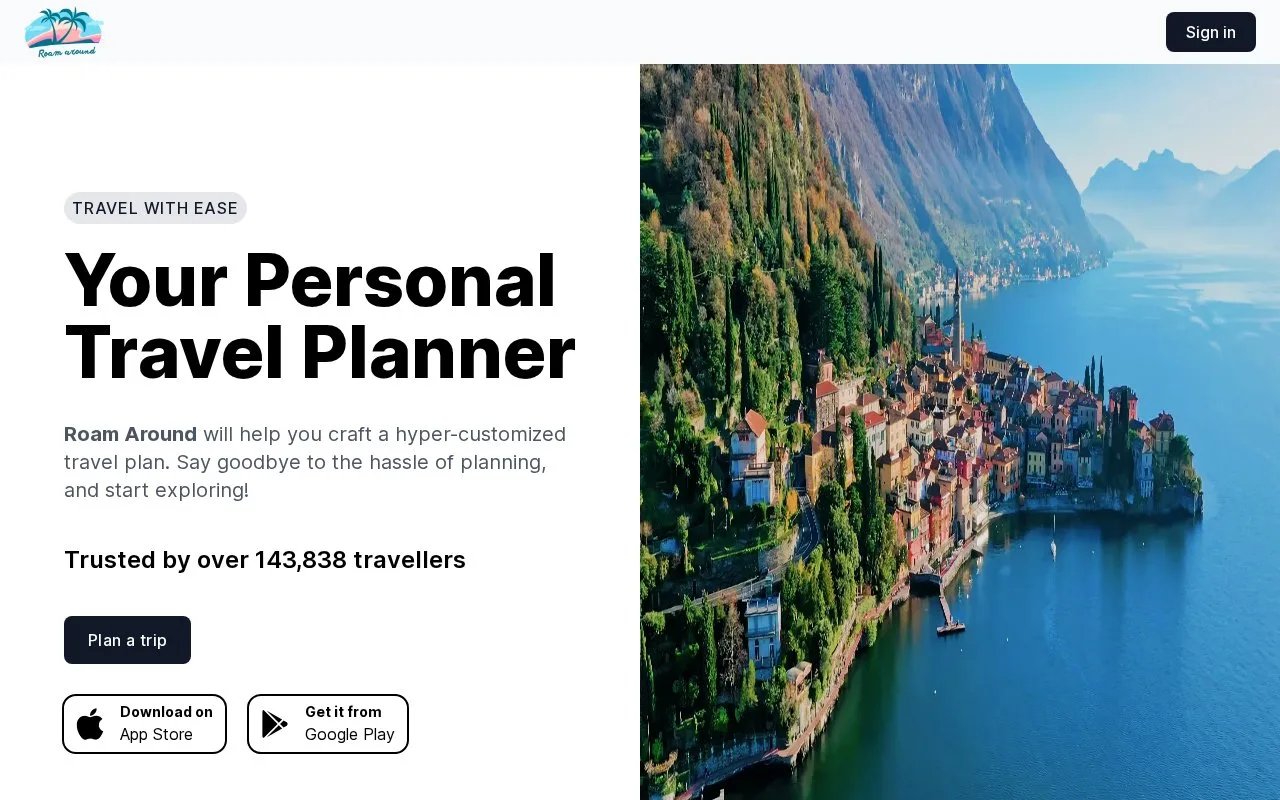 Screenshot of the Roam Around homepage