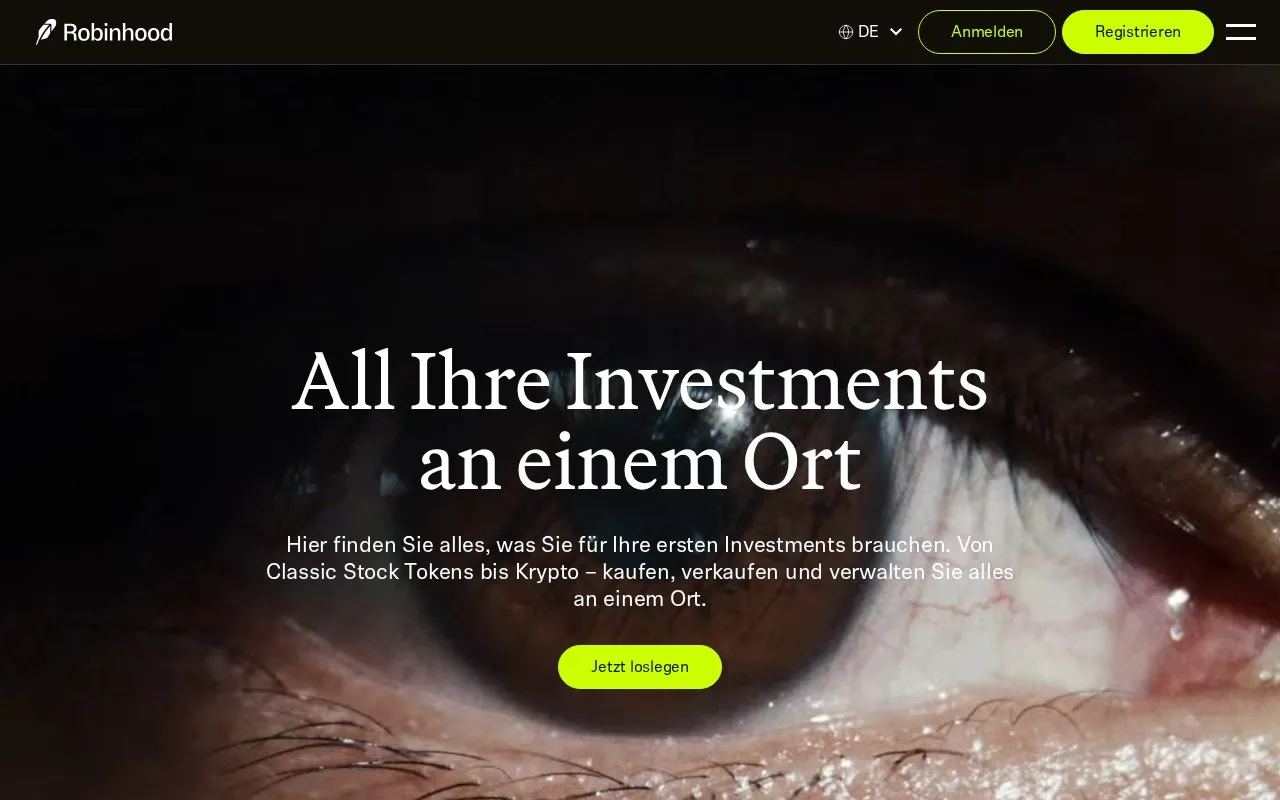 Screenshot of the Robinhood homepage