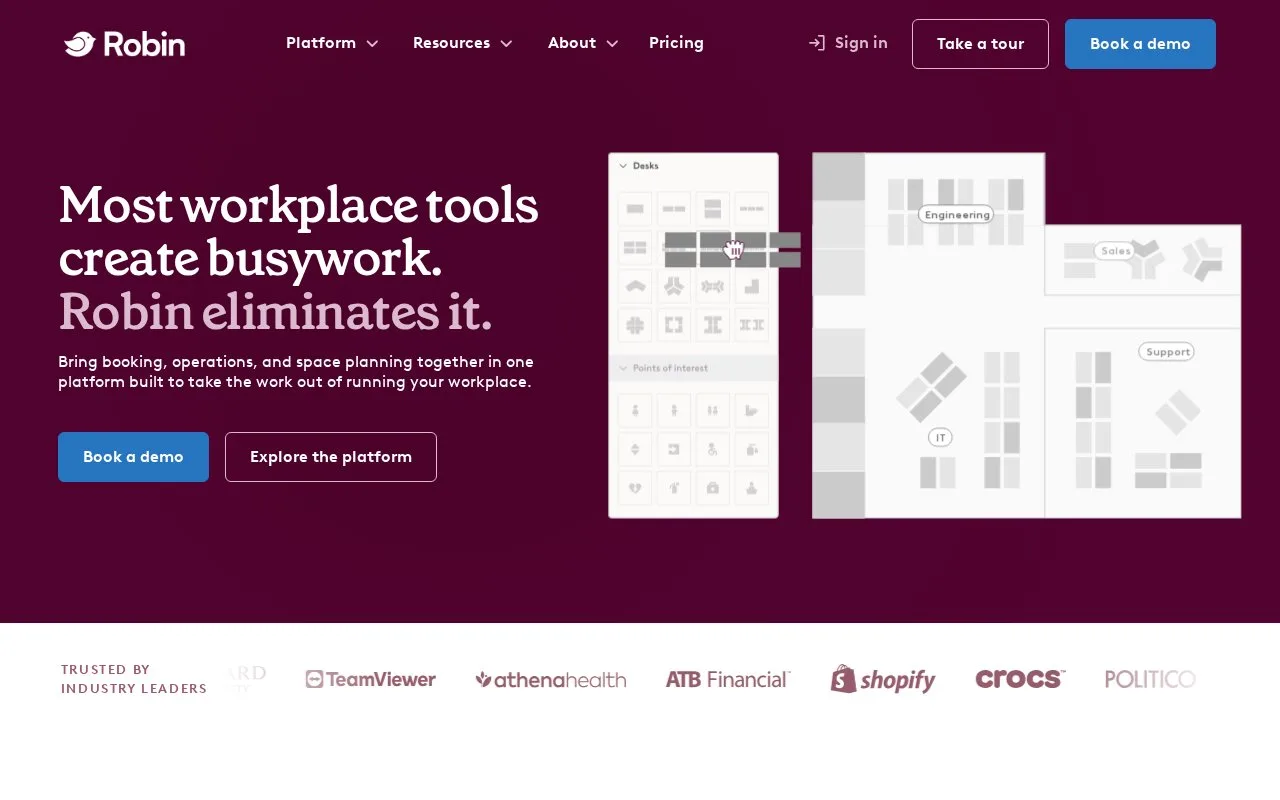 Screenshot of the Robin homepage
