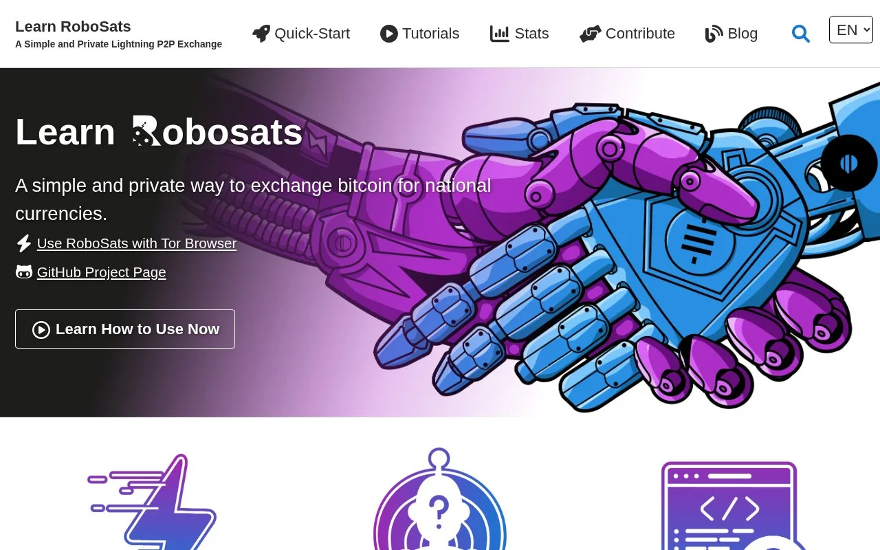 Screenshot of the RoboSats homepage