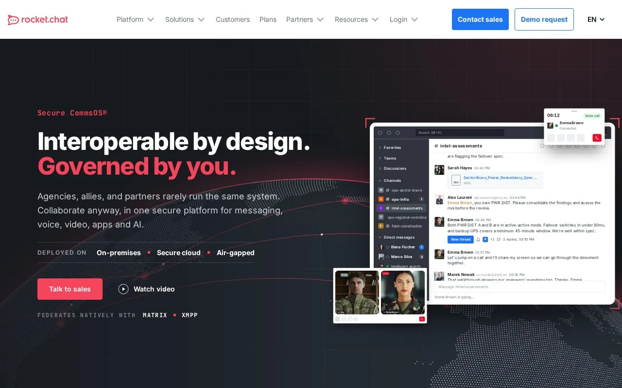 Screenshot of the Rocket.Chat homepage