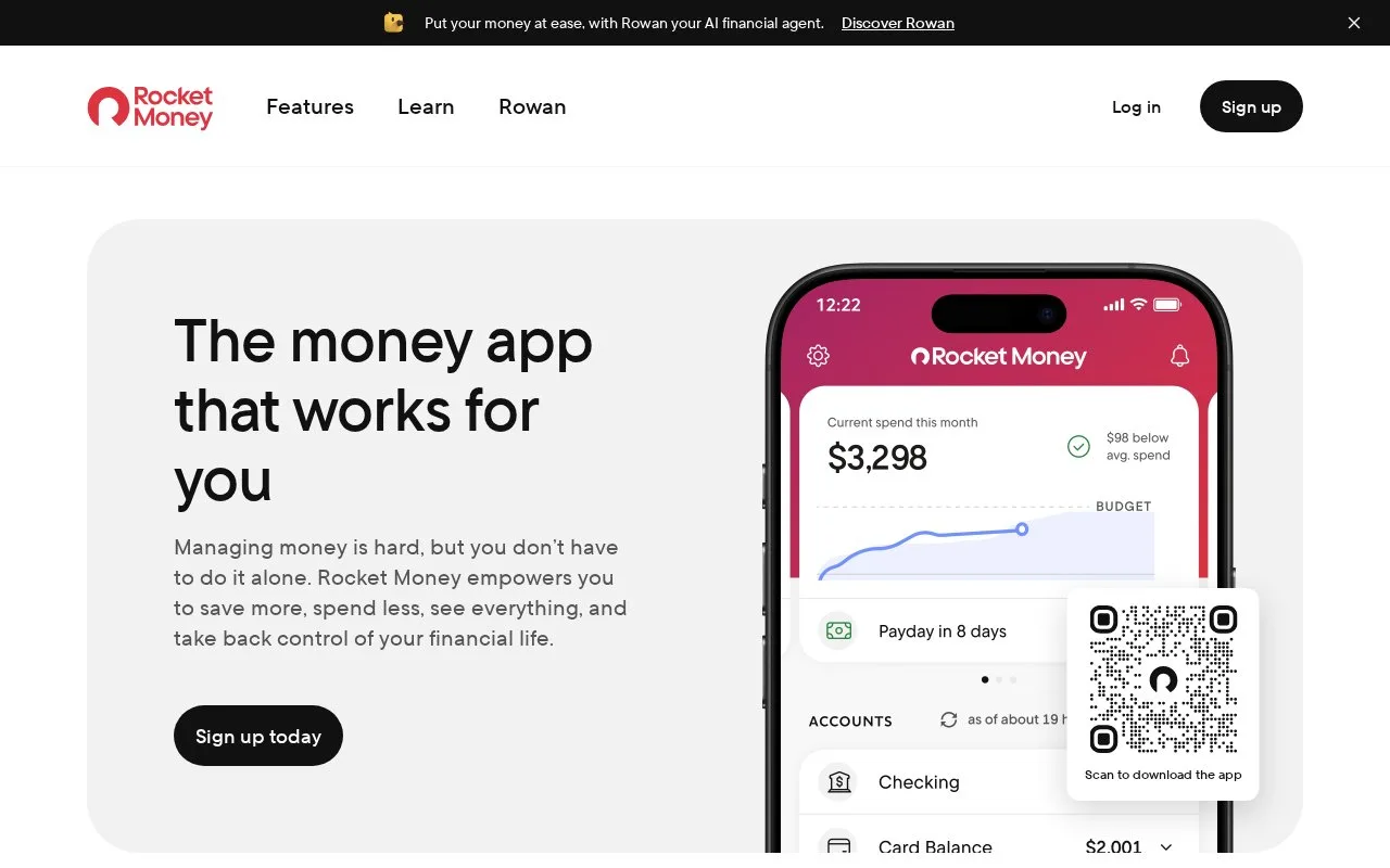 Screenshot of the Rocket Money homepage