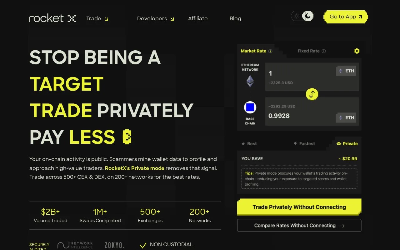 Screenshot of the RocketX homepage