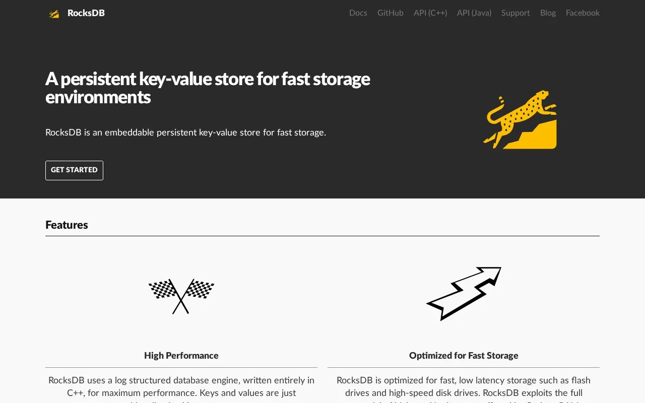 Screenshot of the RocksDB homepage