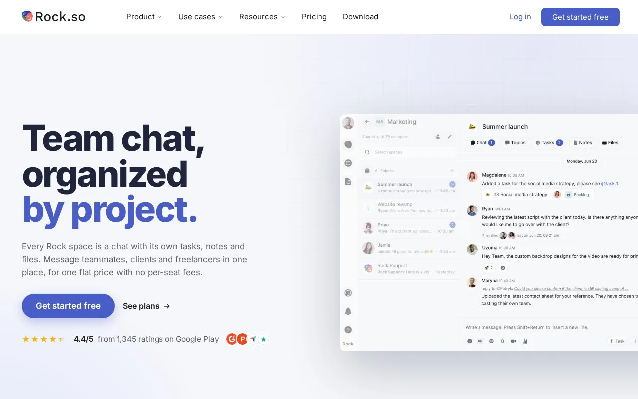 Screenshot of the Rock Messaging homepage