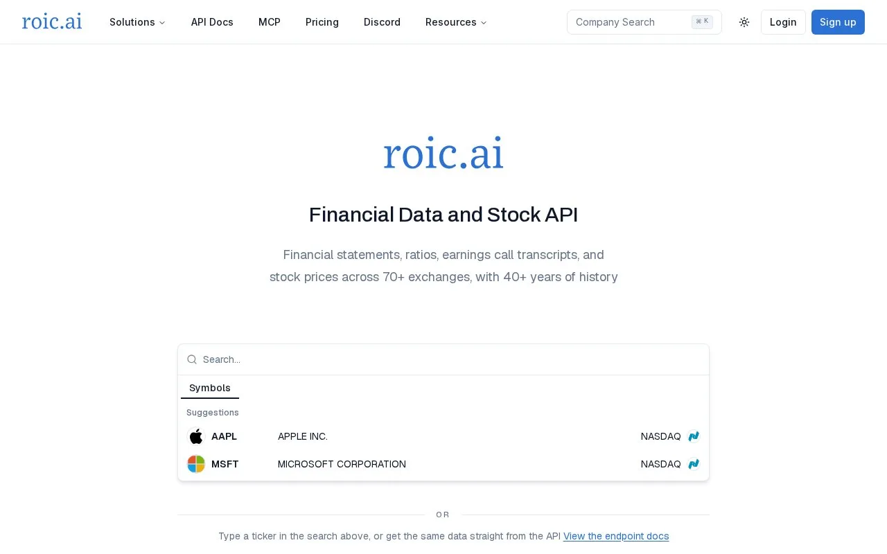 Screenshot of the ROIC AI homepage
