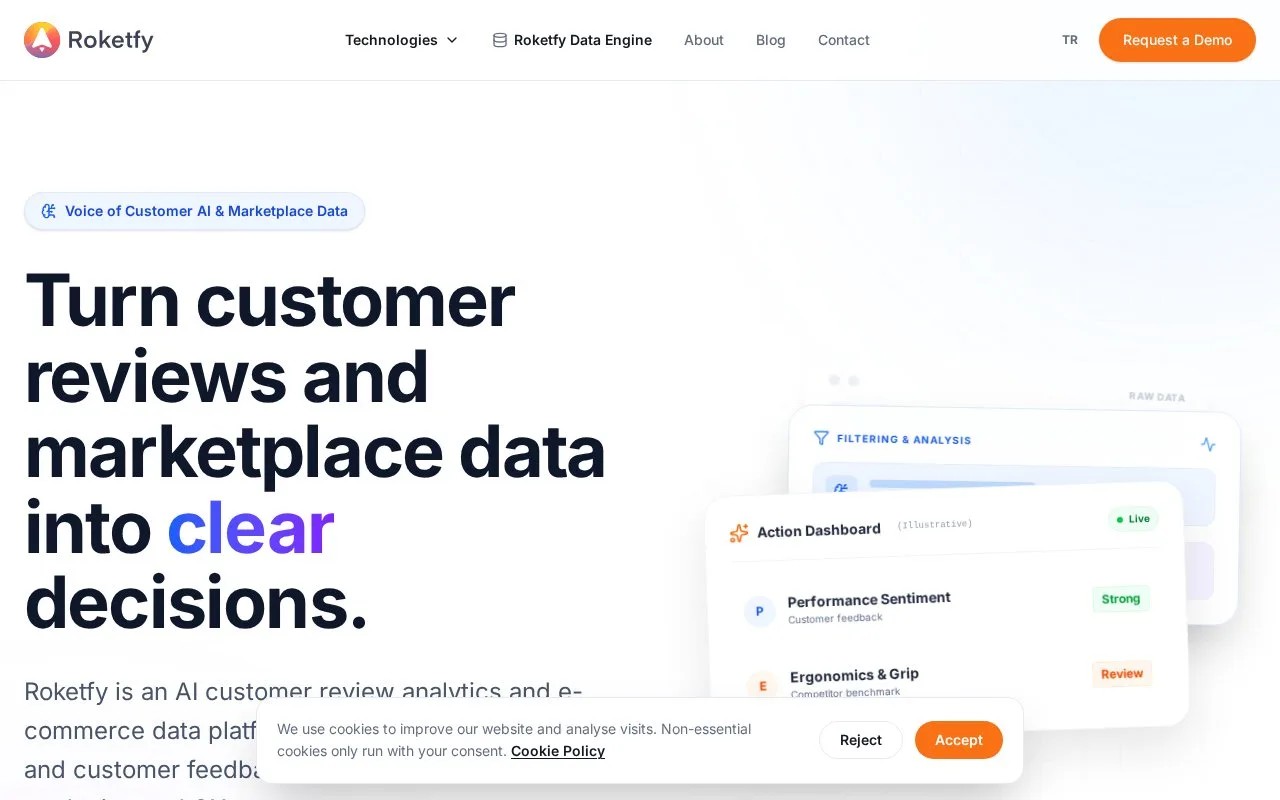 Screenshot of the Roketfy homepage