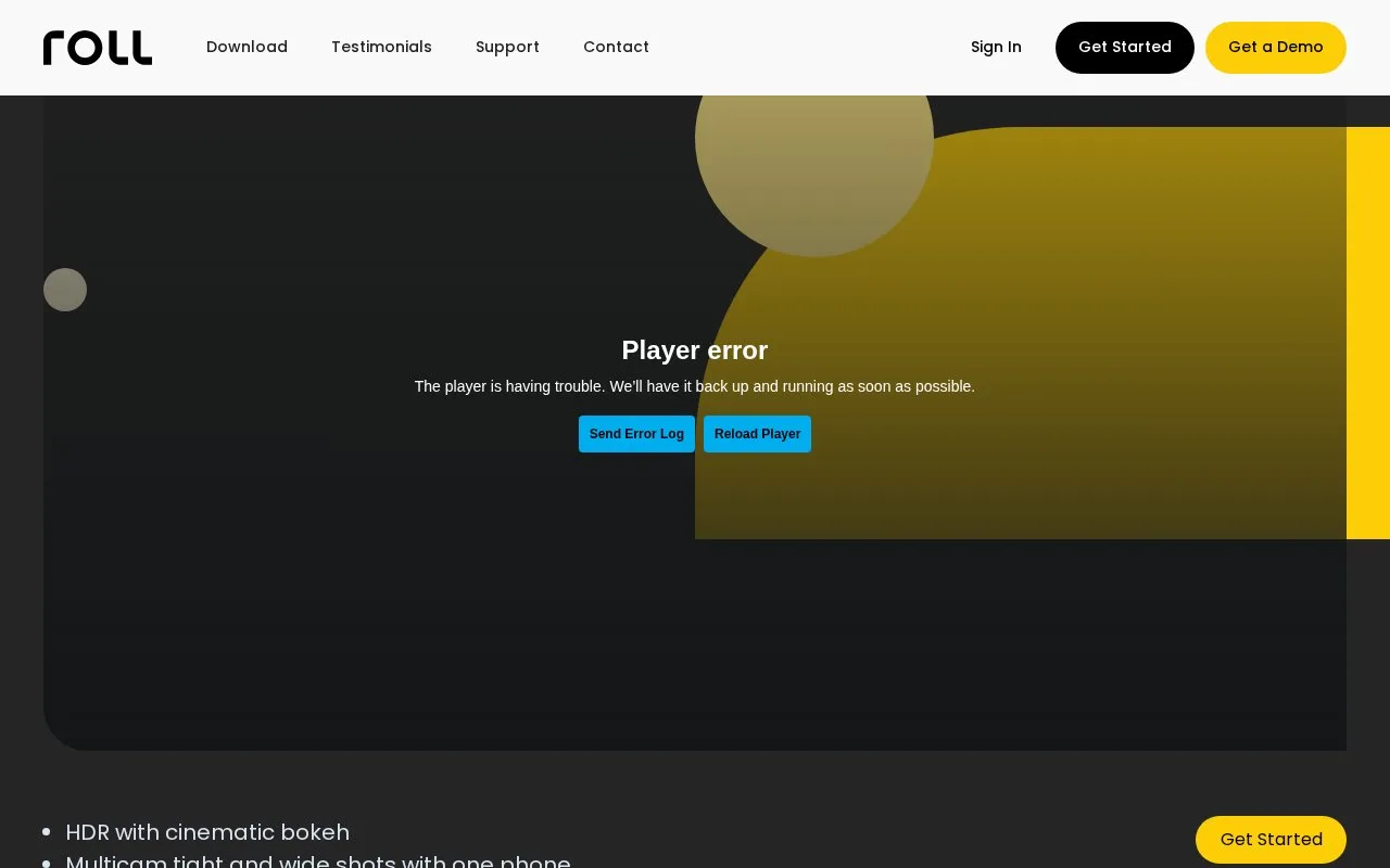 Screenshot of the Roll homepage