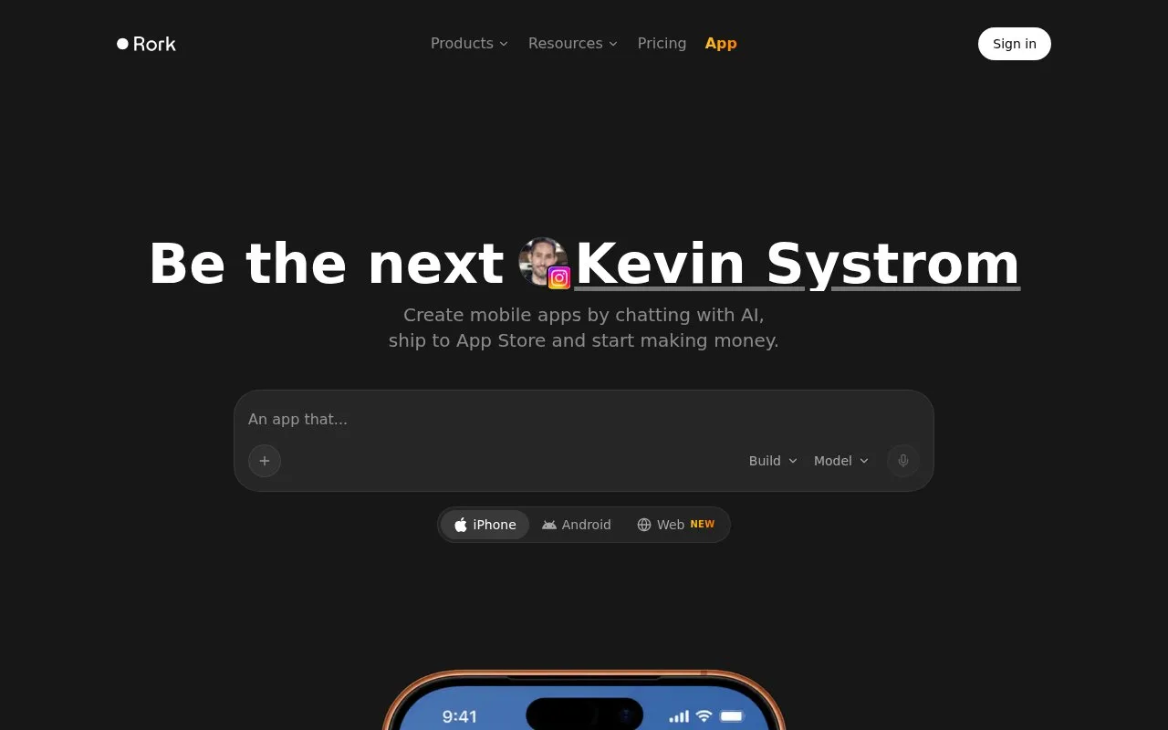 Screenshot of the Rork homepage