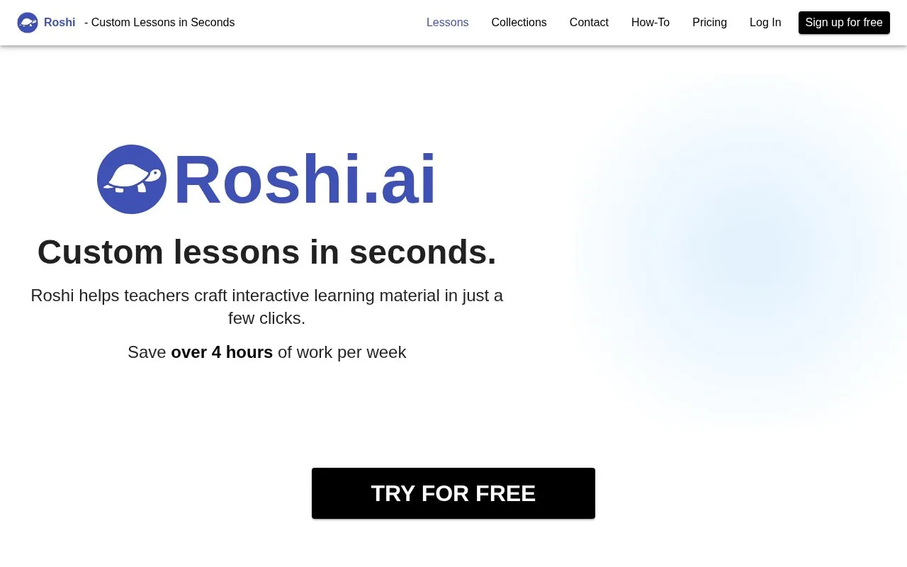 Screenshot of the Roshi homepage