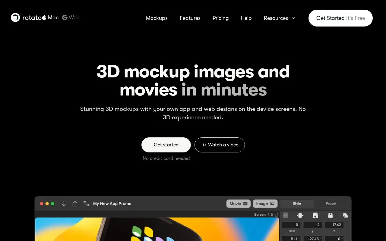 Screenshot of the Rotato homepage