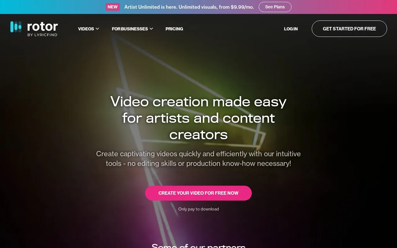 Screenshot of the Rotor Videos homepage