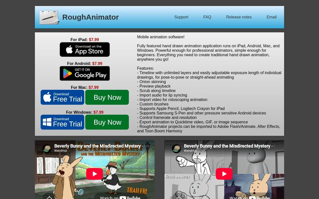 Screenshot of the RoughAnimator homepage