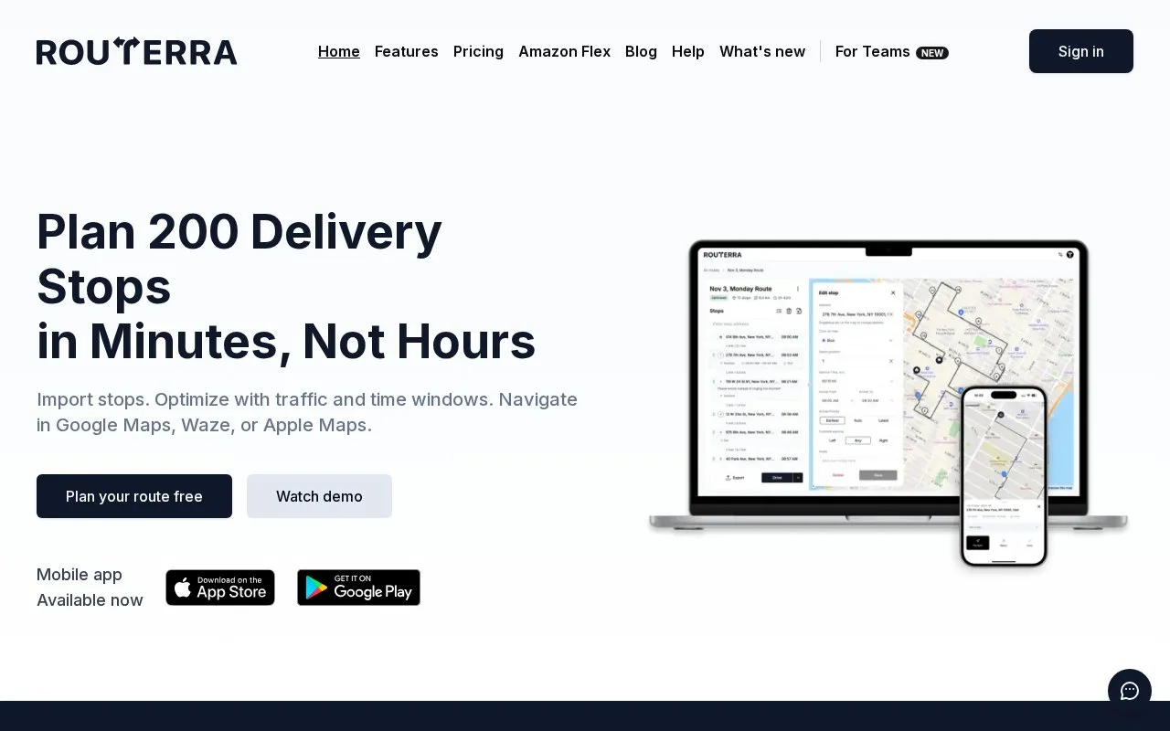 Screenshot of the Routerra homepage