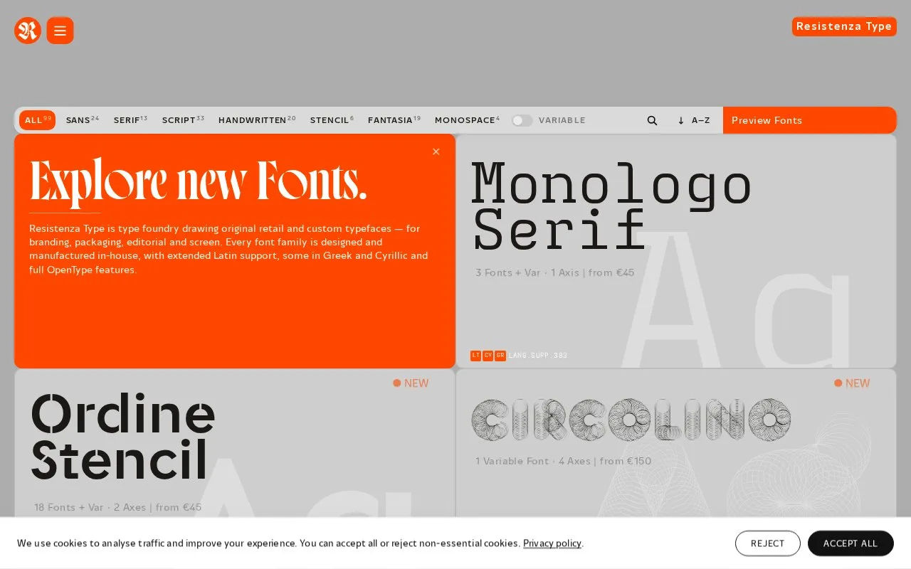 Screenshot of the Resistenza Type homepage