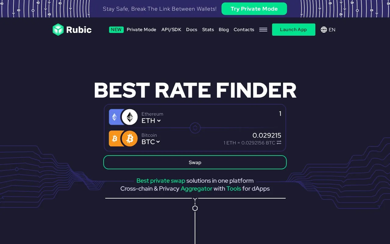 Screenshot of the Rubic homepage