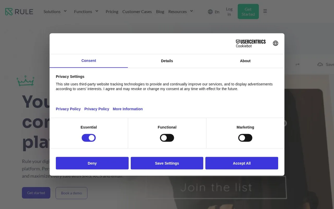 Screenshot of the Rule homepage