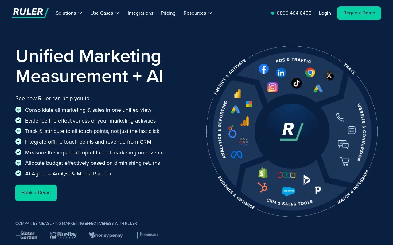 Screenshot of the Ruler Analytics homepage