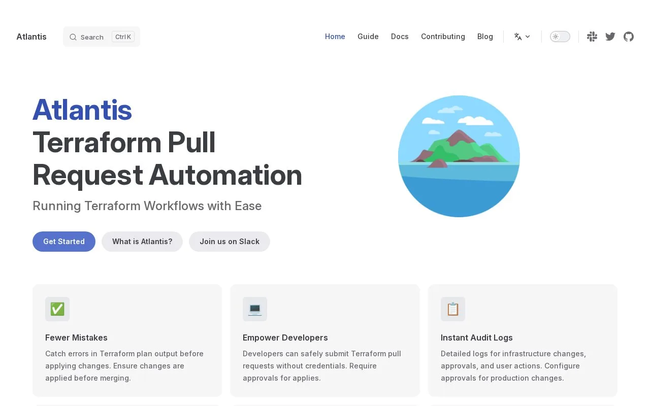 Screenshot of the Atlantis homepage