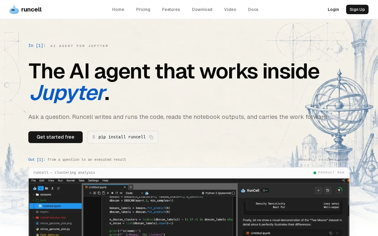 Screenshot of the Runcell homepage