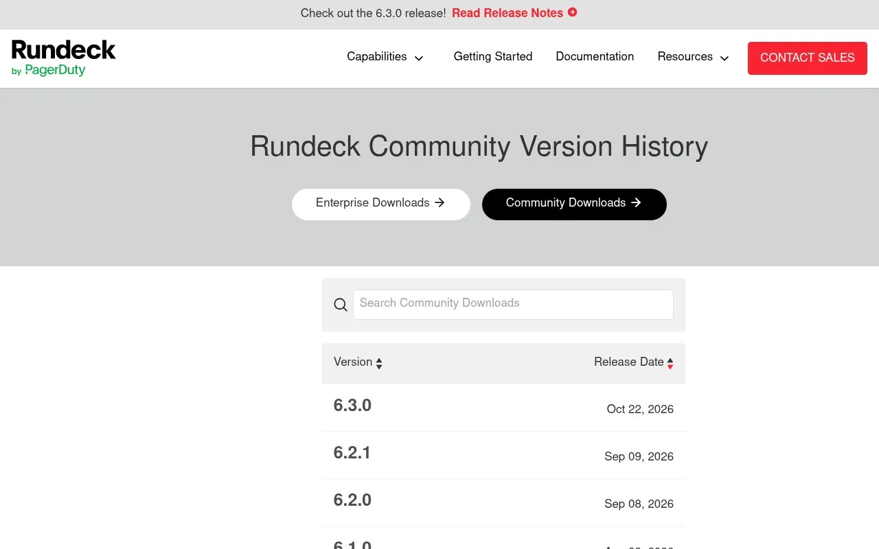 Screenshot of the Rundeck Open Source homepage