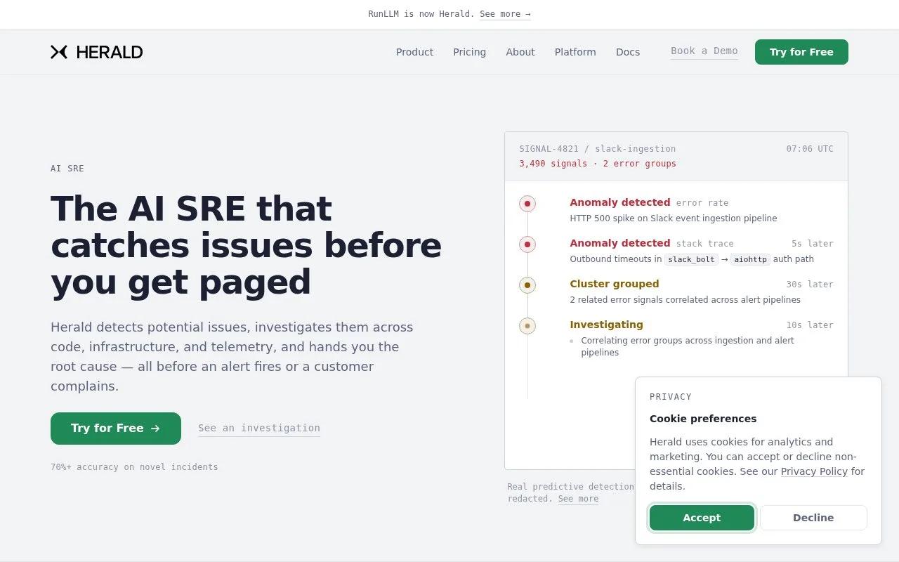 Screenshot of the Herald homepage