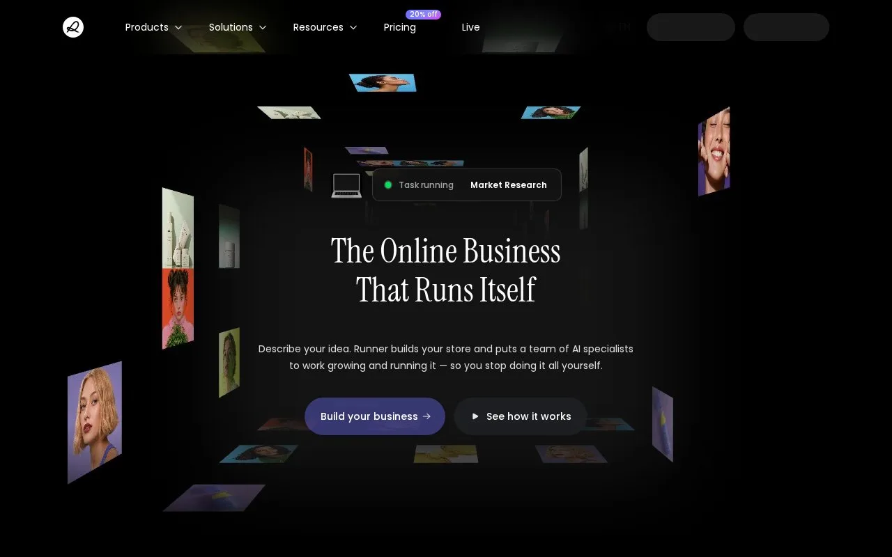 Screenshot of the Runner AI homepage