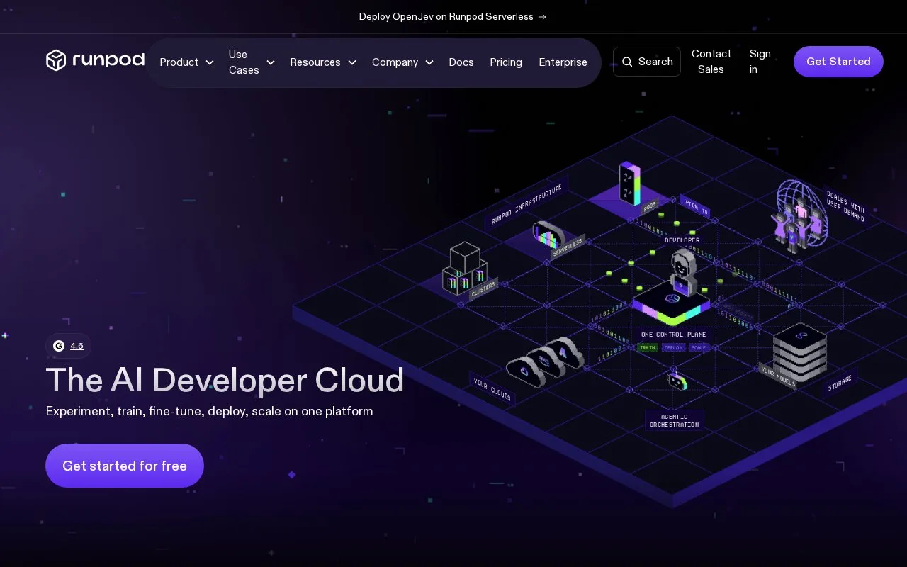 Screenshot of the Runpod homepage