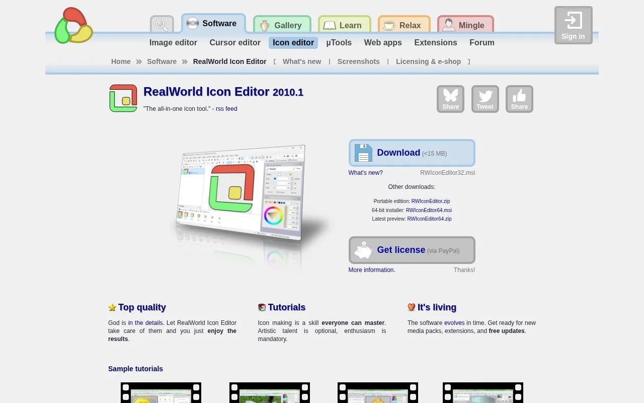 Screenshot of the RealWorld Icon Editor homepage