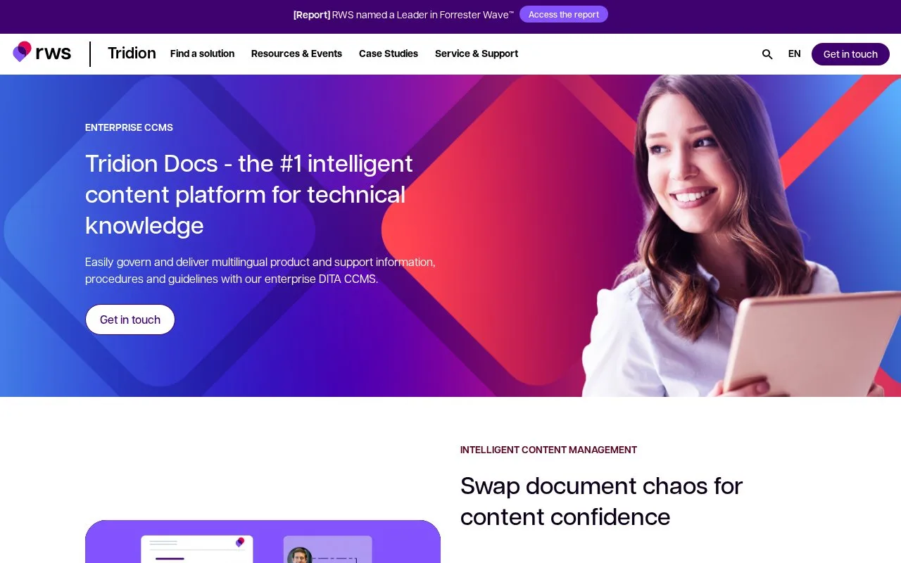 Screenshot of the Tridion Docs homepage