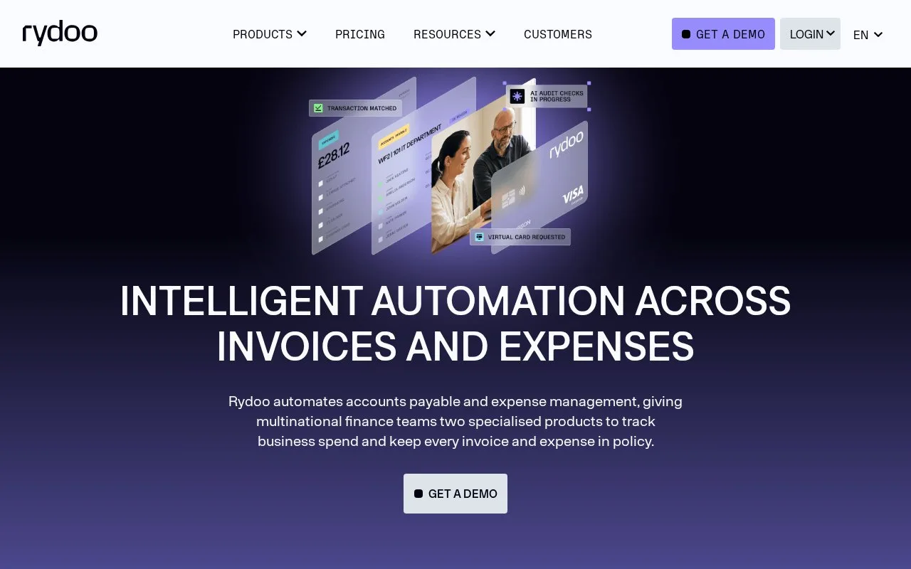 Screenshot of the Rydoo homepage