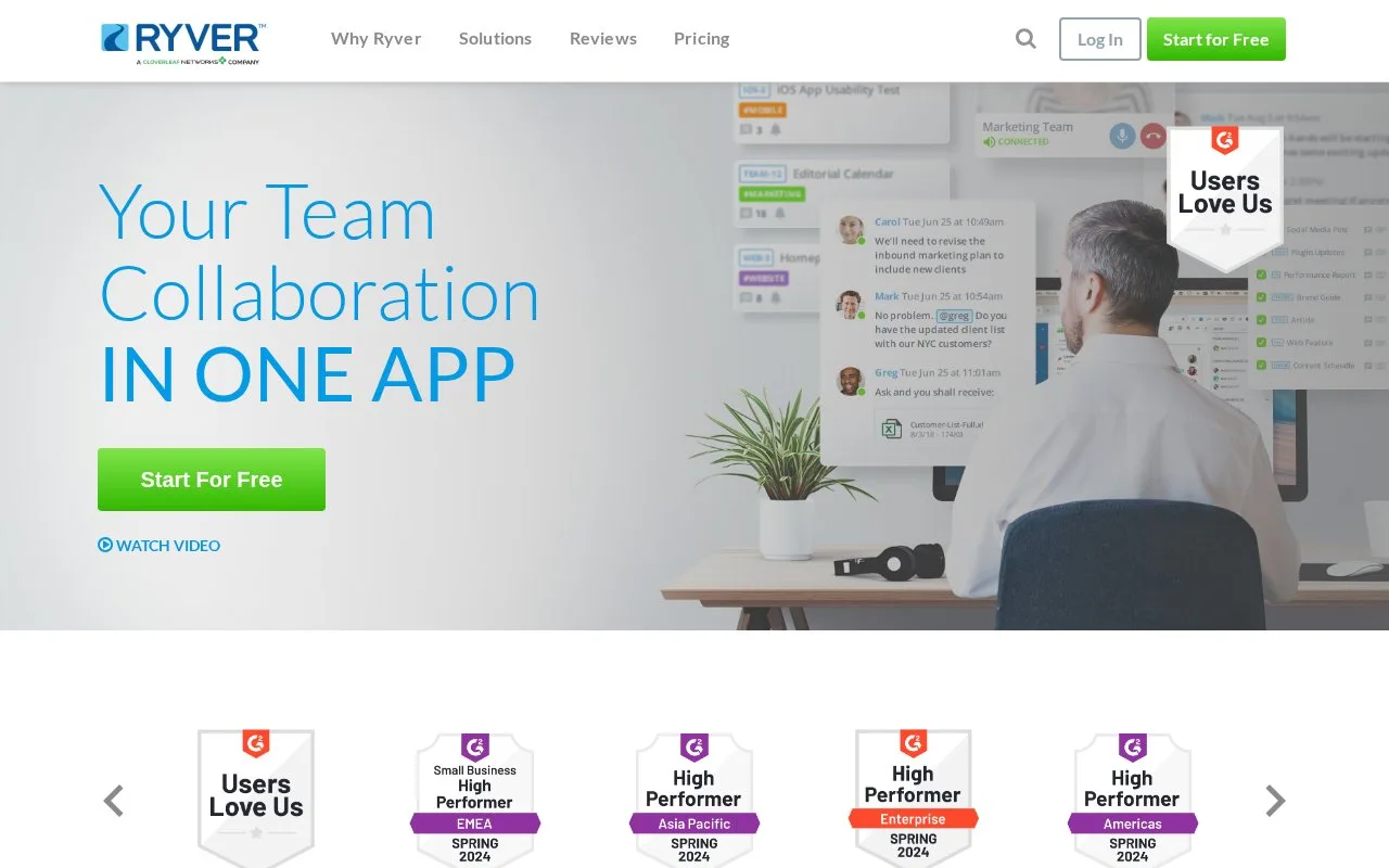 Screenshot of the Ryver homepage