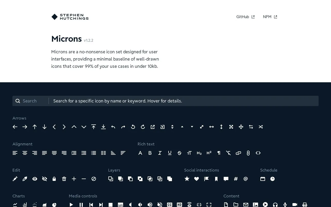 Screenshot of the Microns homepage