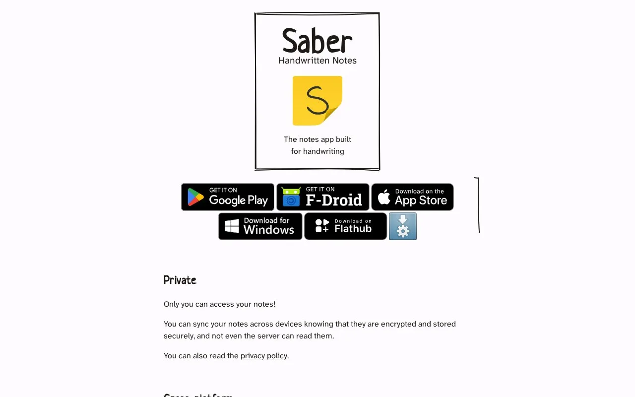 Screenshot of the Saber homepage