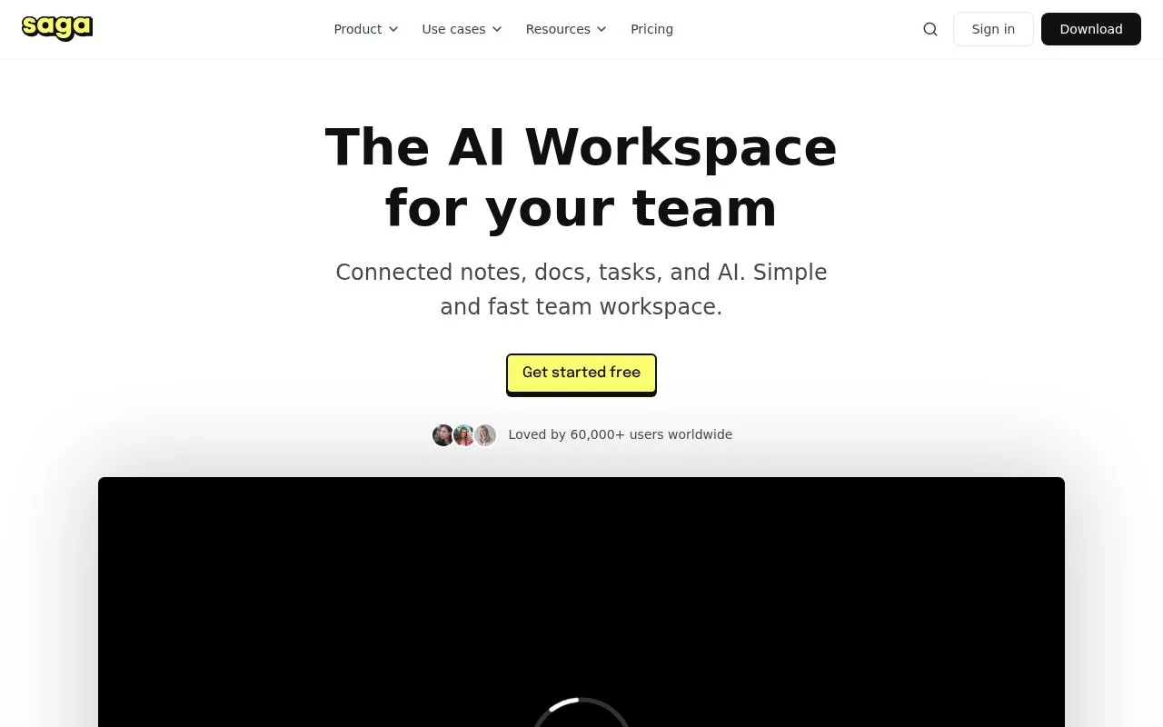Screenshot of the Saga homepage