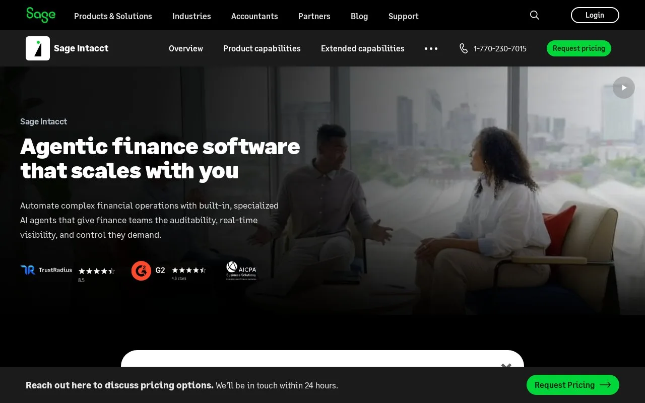 Screenshot of the Sage Intacct homepage