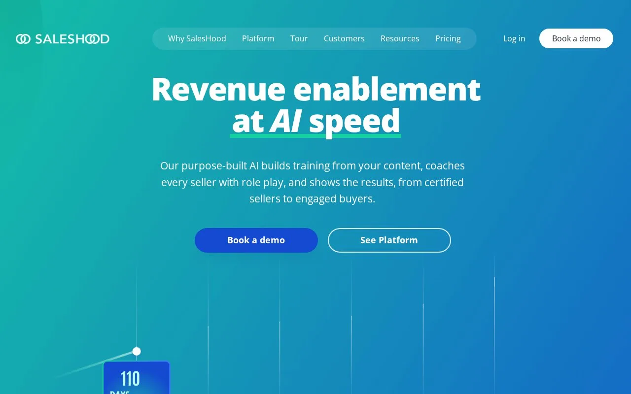 Screenshot of the SalesHood homepage
