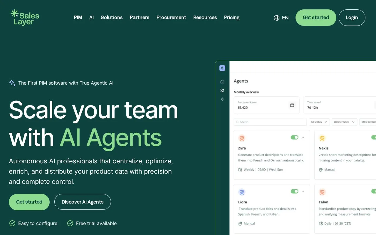 Screenshot of the Sales Layer homepage