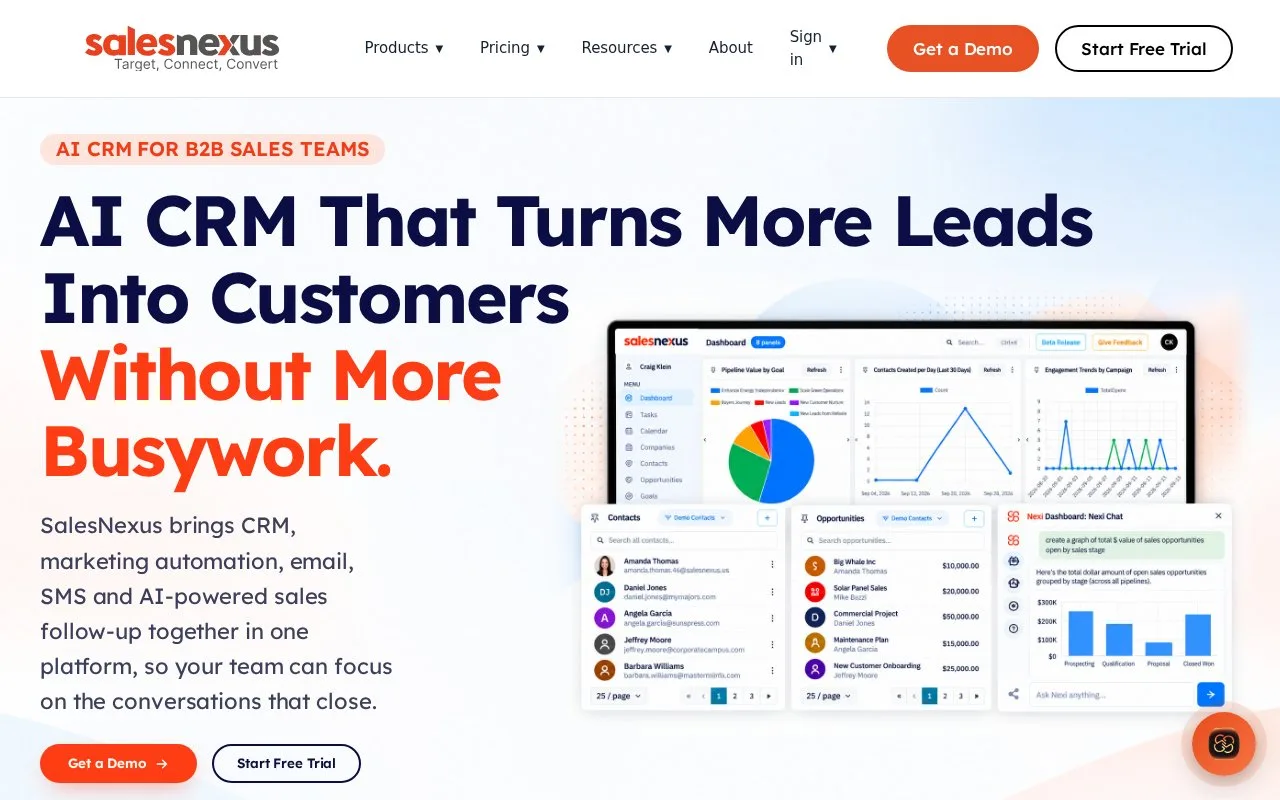 Screenshot of the SalesNexus homepage