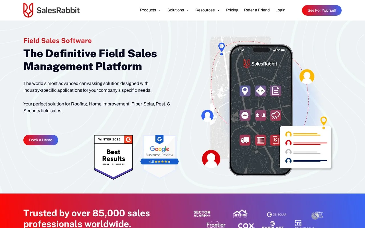 Screenshot of the SalesRabbit homepage