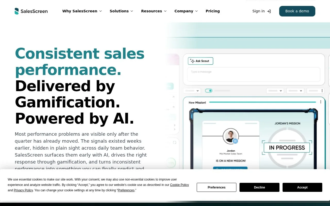 Screenshot of the SalesScreen homepage