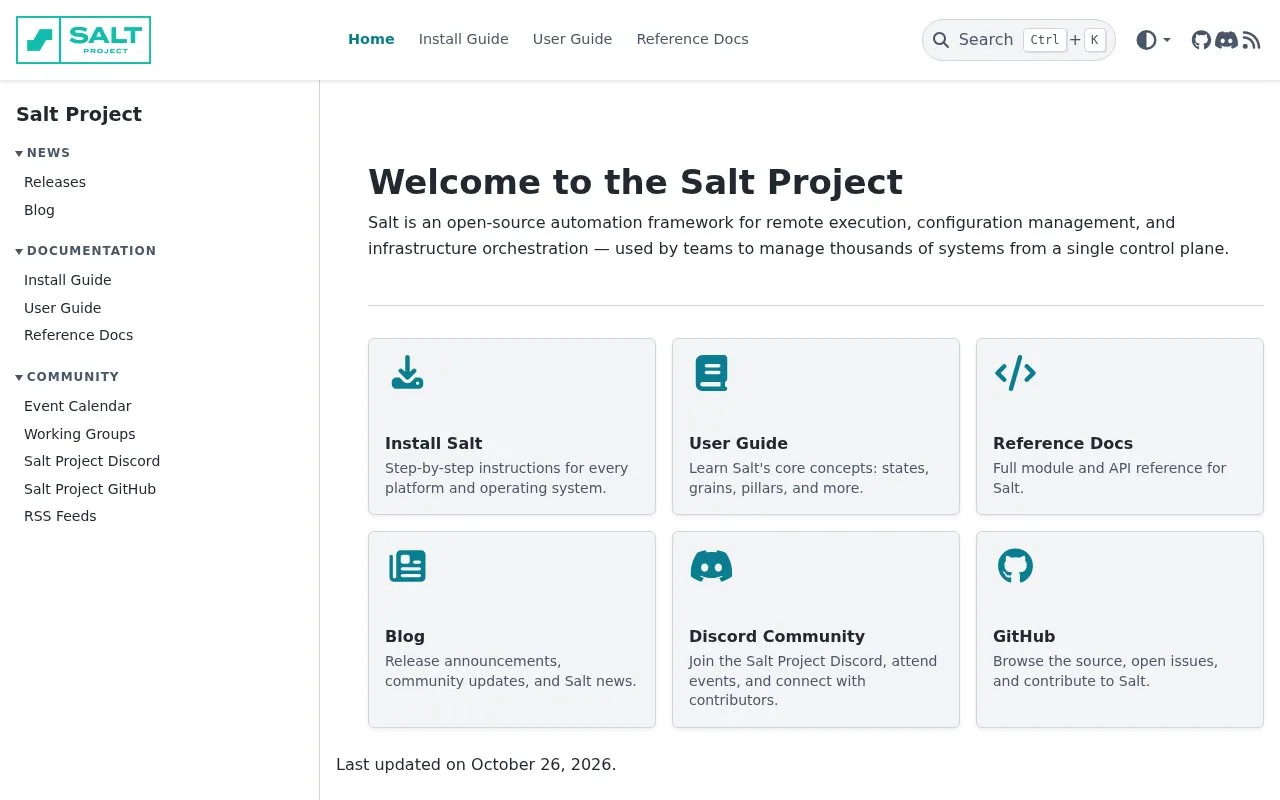 Screenshot of the Salt homepage