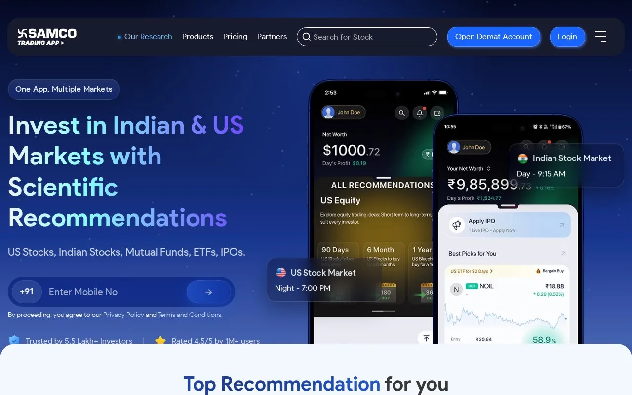Screenshot of the Samco homepage