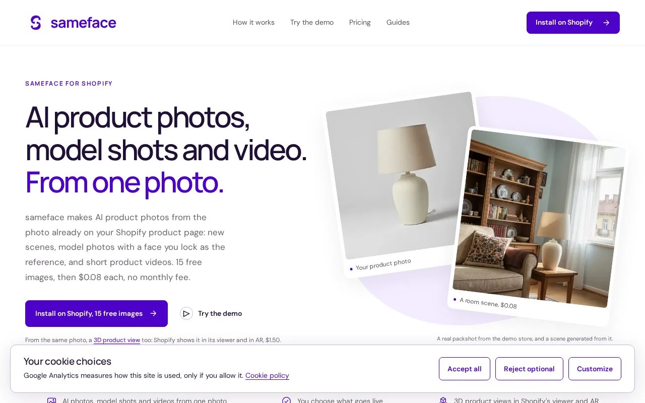 Screenshot of the sameface homepage