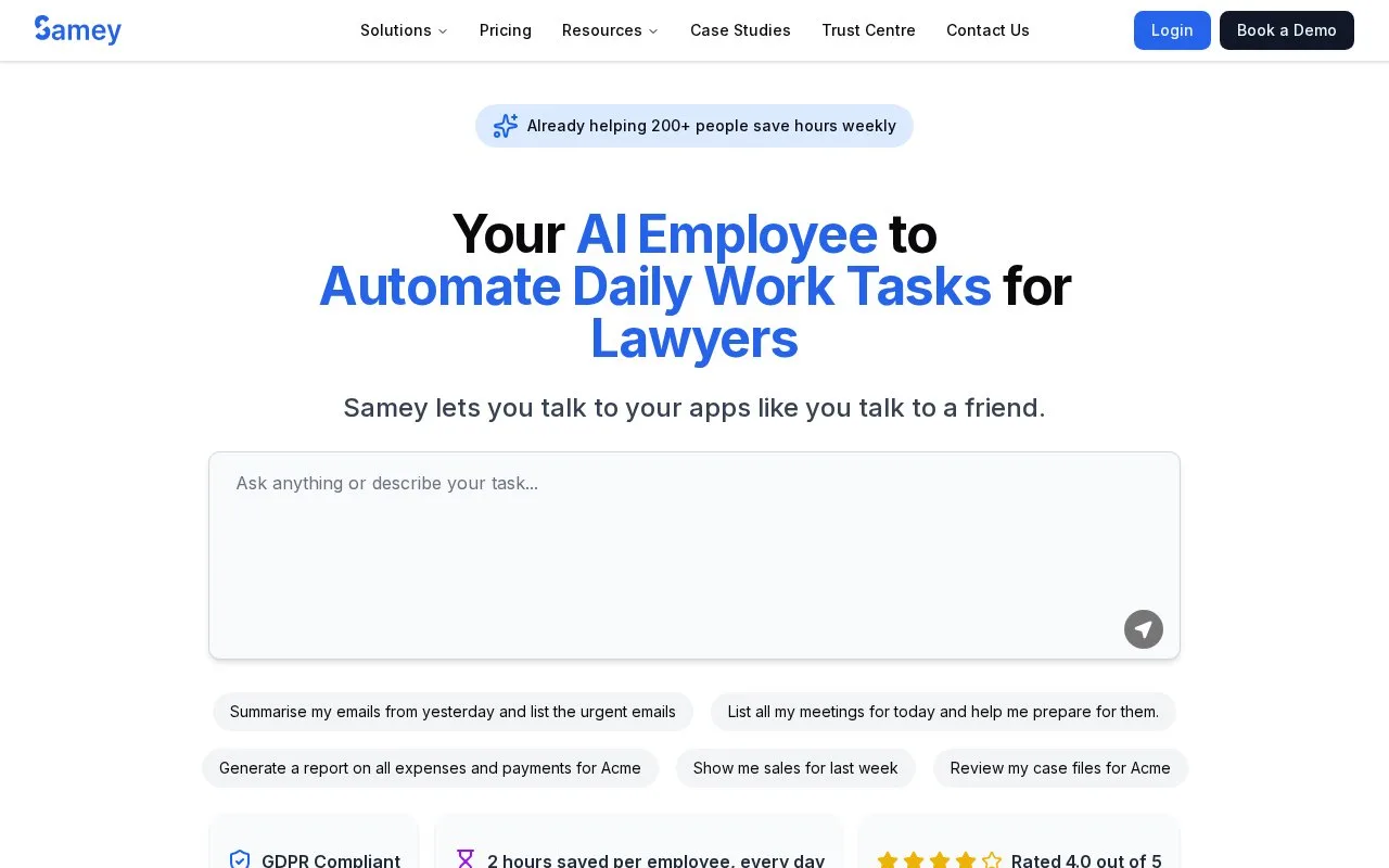 Screenshot of the Samey AI homepage