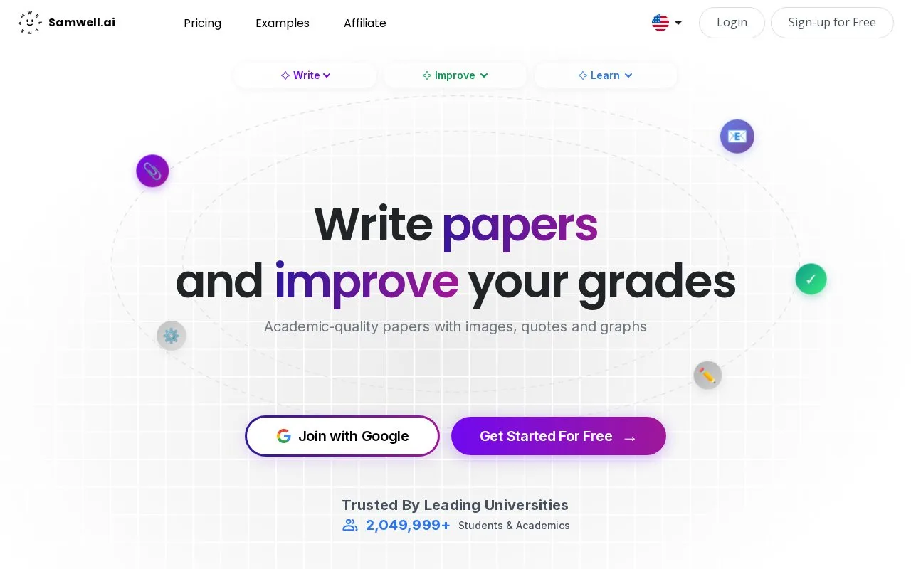 Screenshot of the Samwell.ai homepage