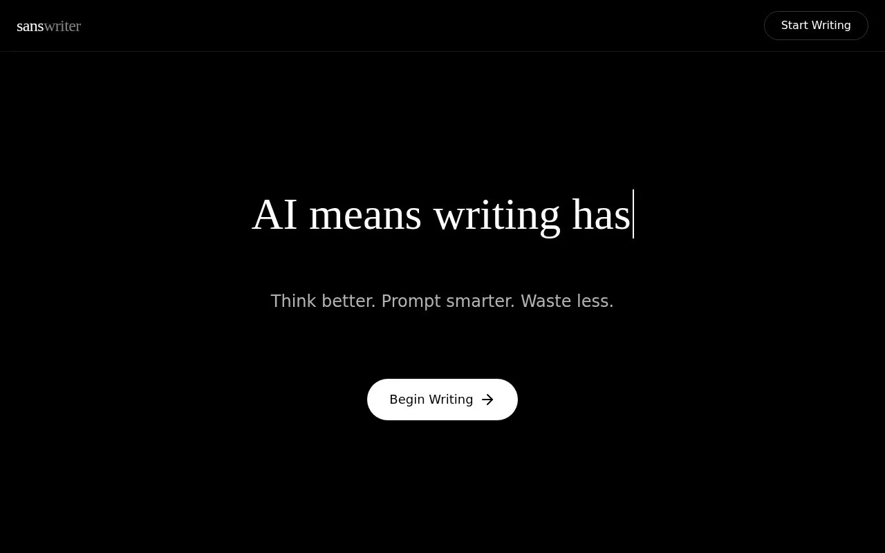 Screenshot of the Sans Writer homepage