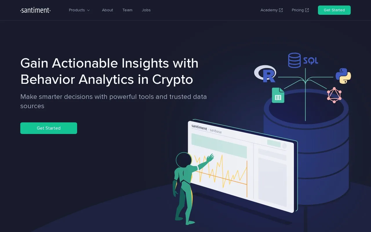Screenshot of the Santiment homepage