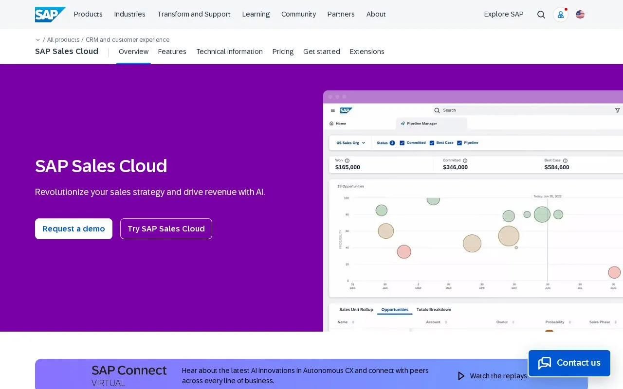 Screenshot of the SAP Sales Cloud homepage