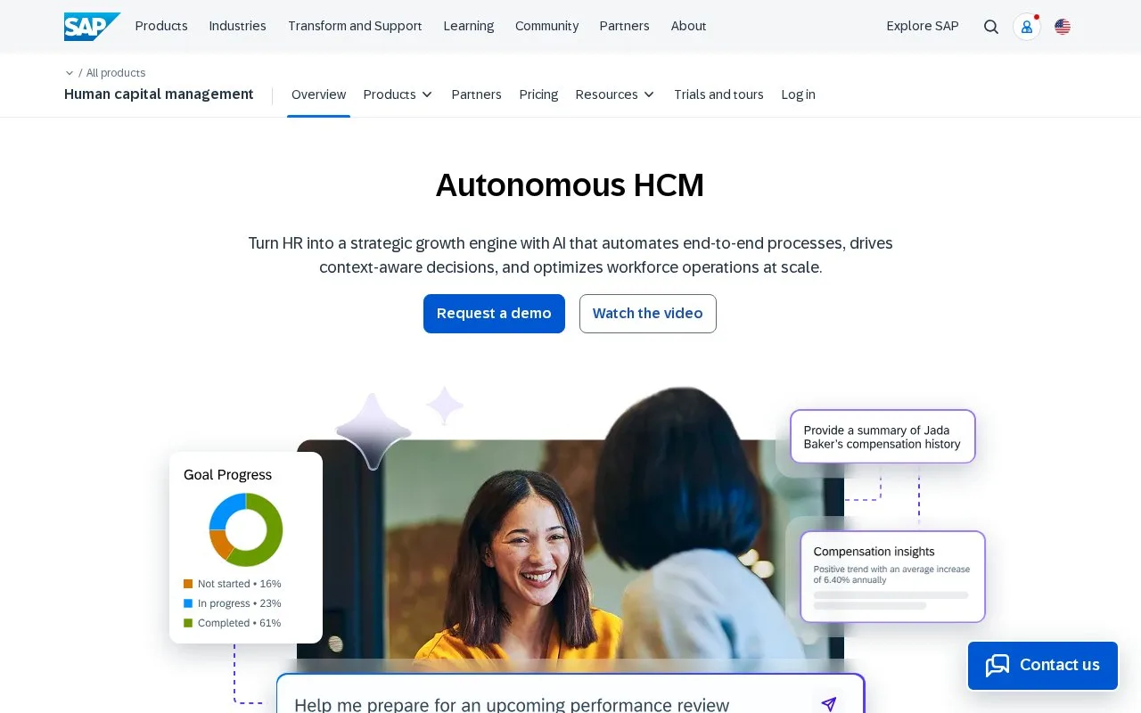 Screenshot of the SAP SuccessFactors HCM homepage